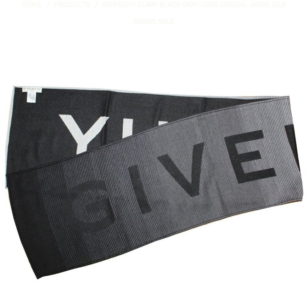 Givenchy Paris Women's Gray White Rectangle Scarf Wool Blend Winter One Size